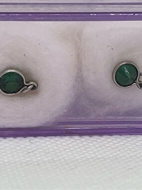Harry Mason vintage Green Rhinestones Dangles - original purple box